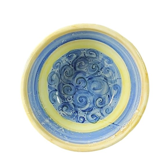 Serving Bowl Handmade Stoneware Bowl Stripes Swirls Artisan Signed on Bottom - Picture 6 of 6